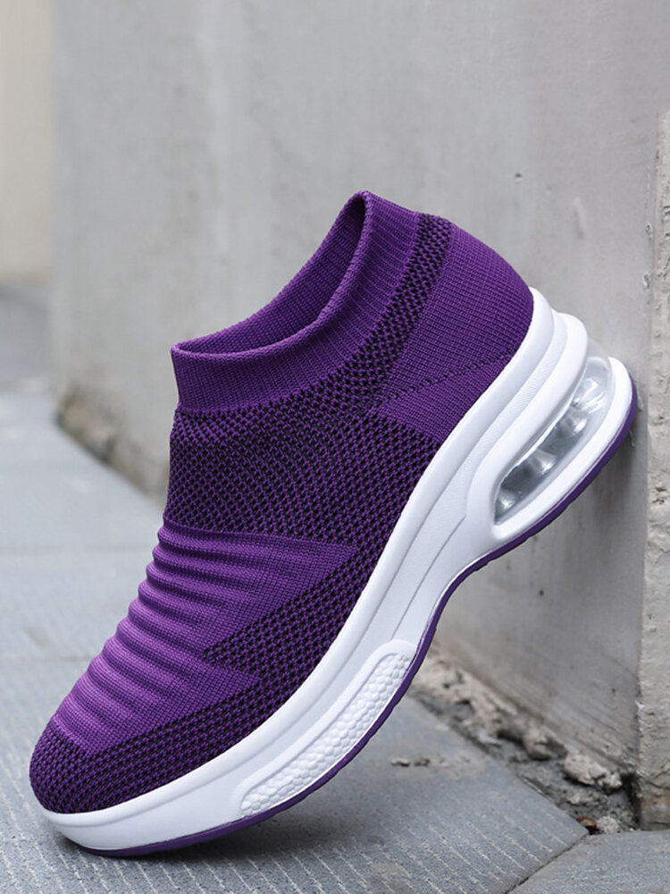 Women Sport Breathable Knitted Fabric Comfy Slip On Casual Sock Cushioned Sneakers