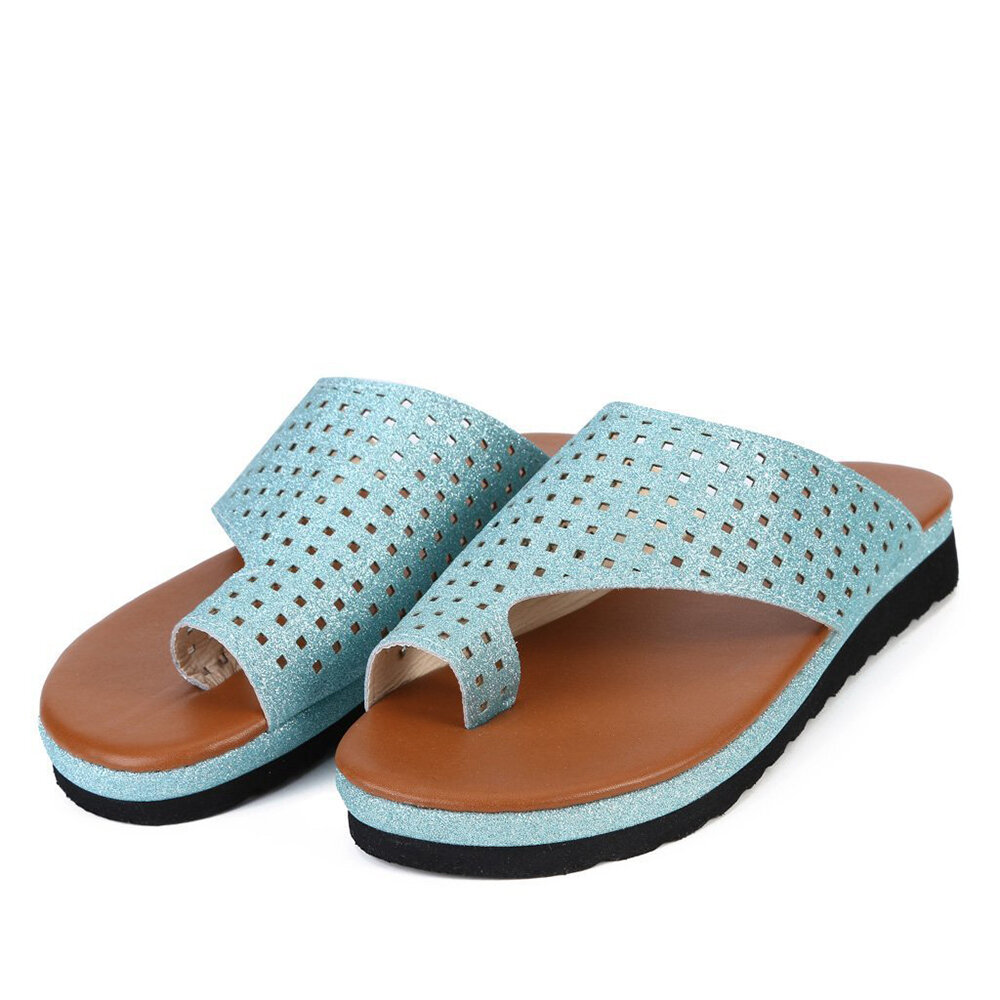 Large Size Women Casual Breathable Hollow Flat Thumbs Sandals