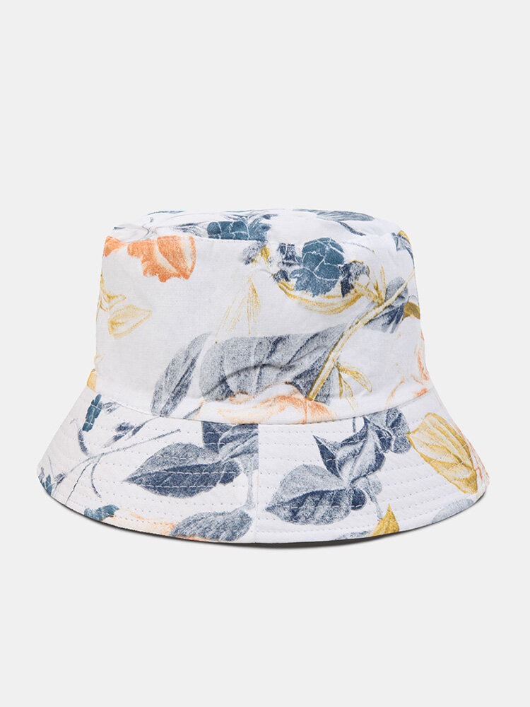 Unisex Cotton Overlay Contrast Colors Leaves Flower Print Double-sided Wearable Foldable Fashion Sunshade Bucket Hat
