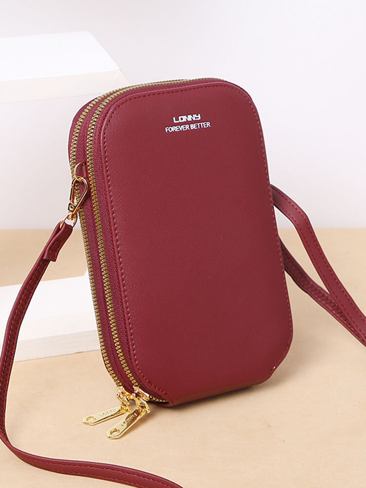Women Faux Leather Fashion Touch Screen Mini Crossbody Bag Phone Bag