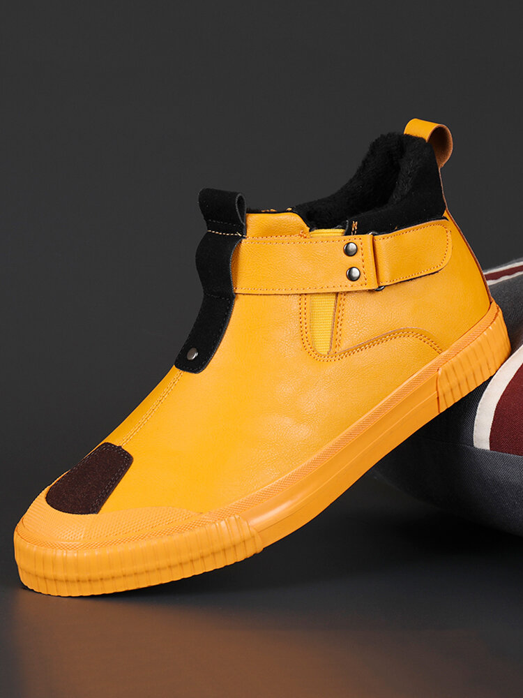 Men Casual Hook Loop Microfiber Leather High Top Sneakers
