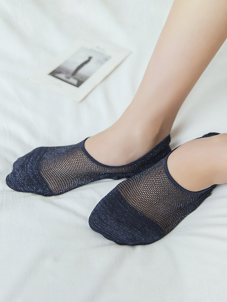 

Women Mesh Cotton Silicone Non-slip Invisible Boat Socks Breathable Good Elastic Stealth Socks, Coffee;nude