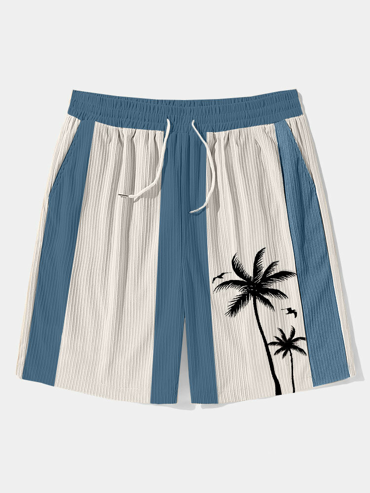 ChArmkpR Mens Coconut Tree Embroidered Patchwork Corduroy Hawaiian Vacation Shorts