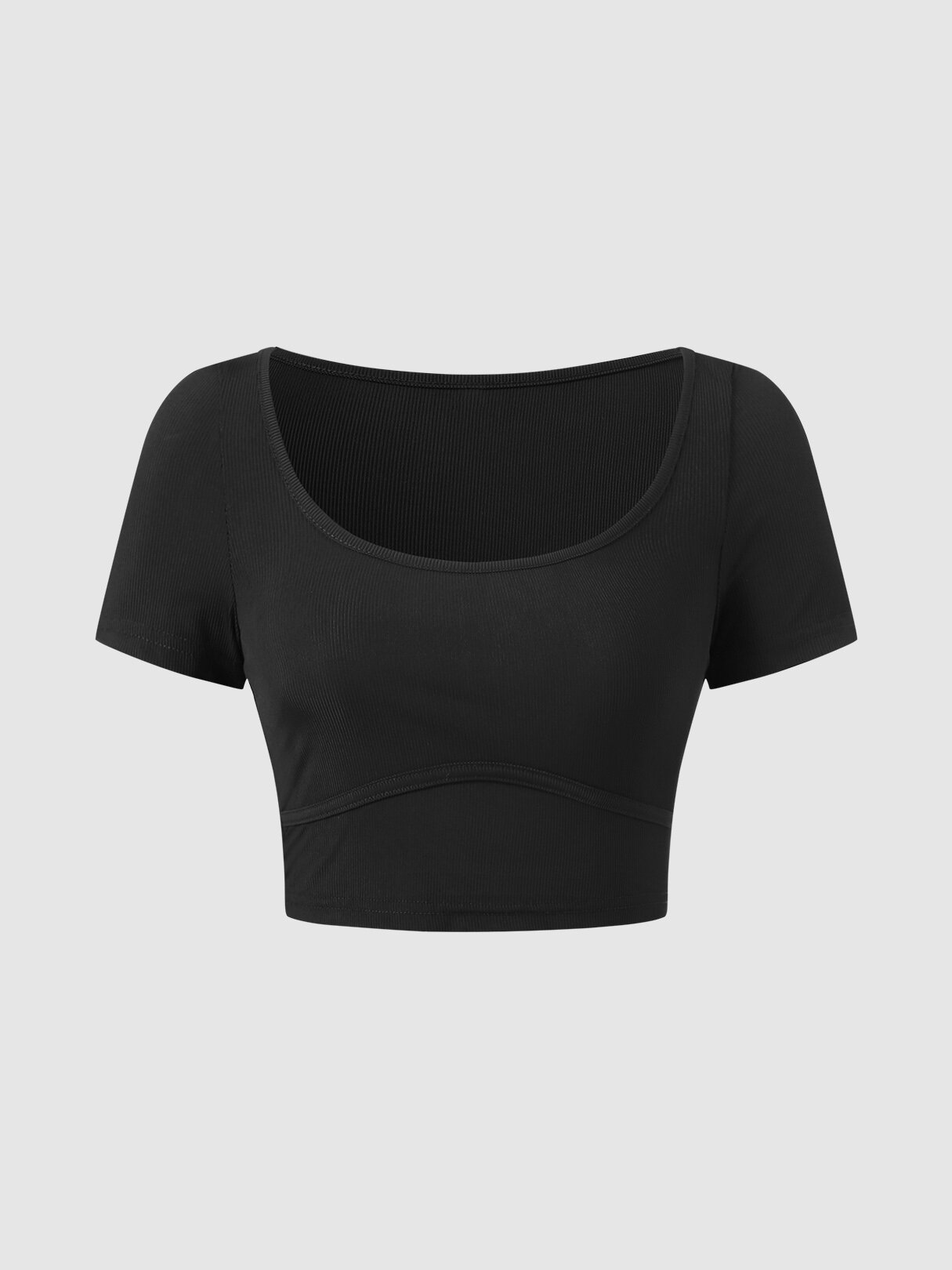 Women Solid Square Collar Short Sleeve Crop Top