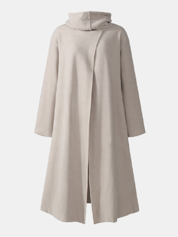 Solid Color High Neck Long Sleeve Plus Size Slit Fleece Sweatshirt for Women