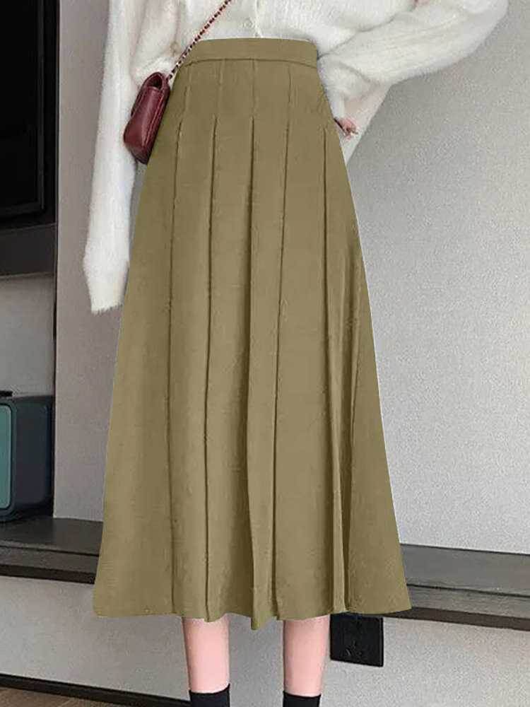 High Waist Solid Pleated A-line Skirt For Women