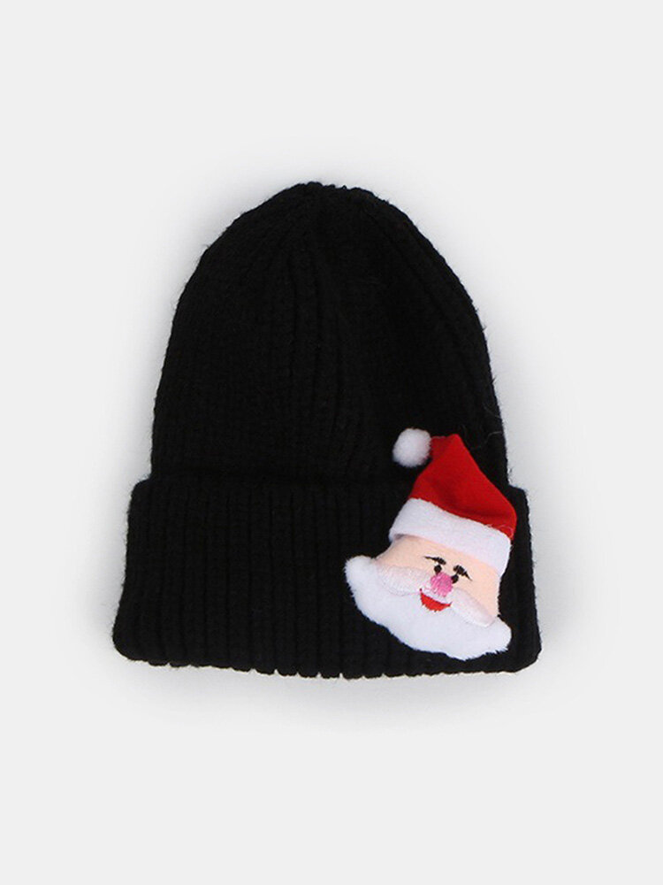 Unisex Polyester Cotton Knitted Solid Color Christmas Element Cartoon Decoration All-match Warmth Brimless Beanie Hat