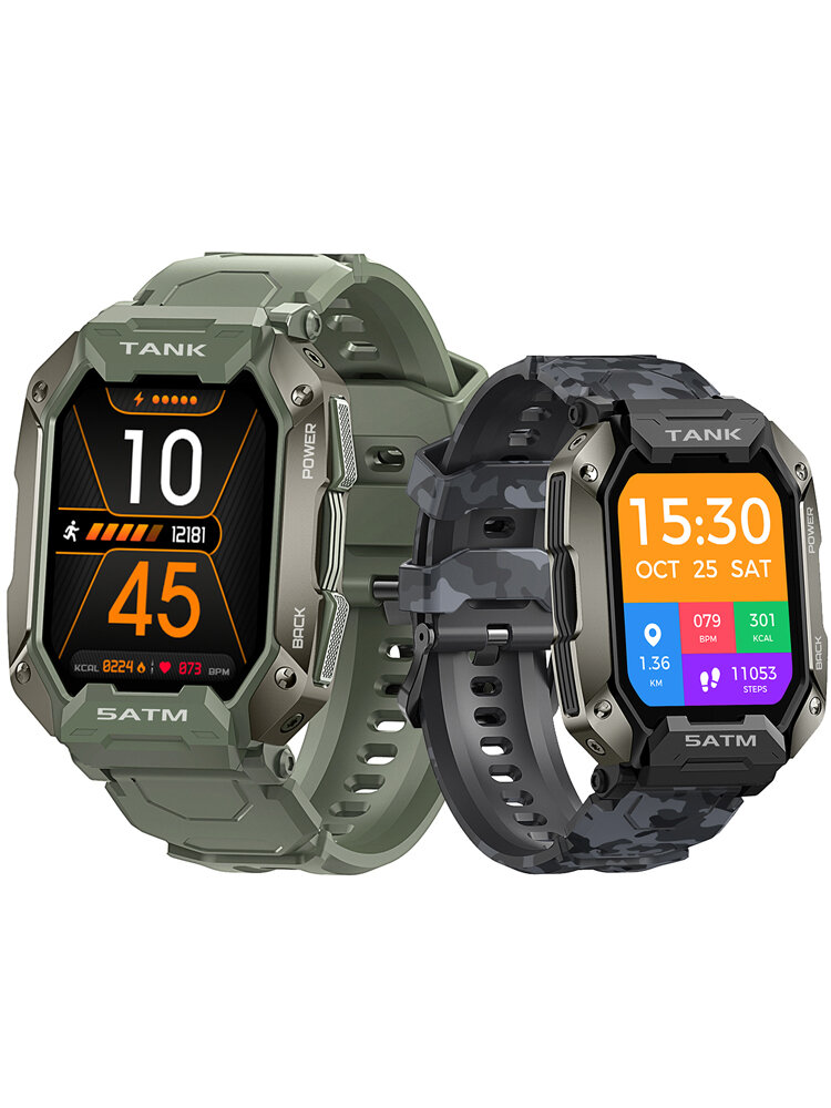 1.72 inch Full Touch Screen Heart Rate Blood Pressure Oxygen Monitor 24 Sports Modes 50 Days Standby IP69 Waterproof 3-Proof Rugged Smart Watch