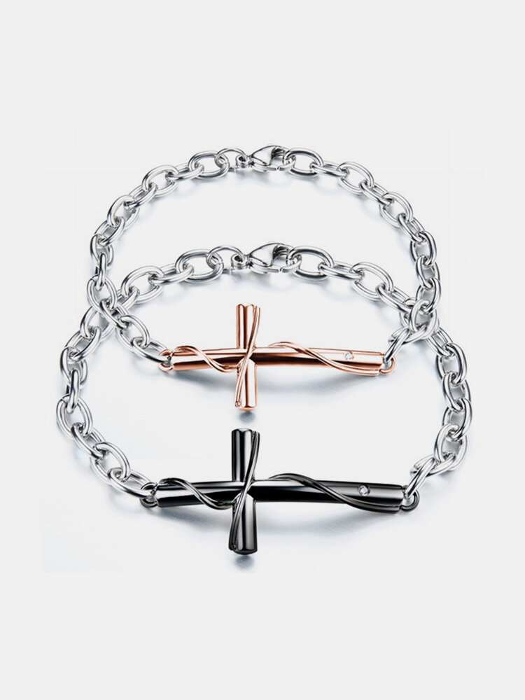 

1 Pair Titanium Steel Cross Wound Couple Bracelet Valentine's Day Gift, Black(men);rose gold(women);silver(men);silver(women)