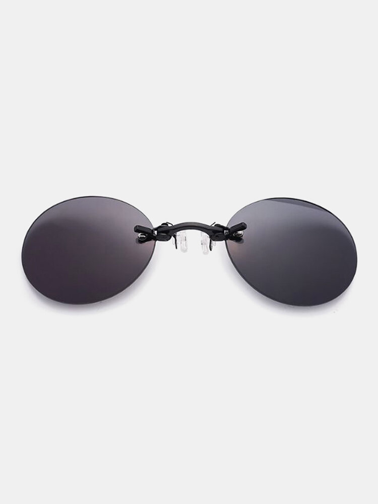 Mens Vintage Mini Personality Metal Clip Nose Sunglasses Vogue Travel Round Sunglasses