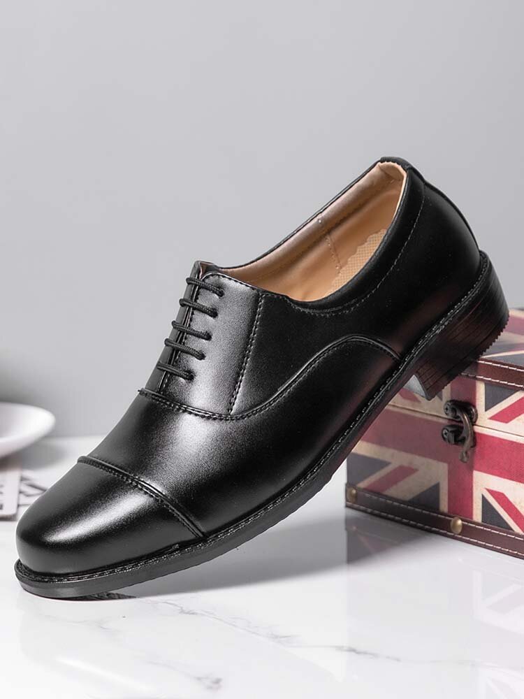 Men Black Round Toe Lace Up Casual Business Shoes
