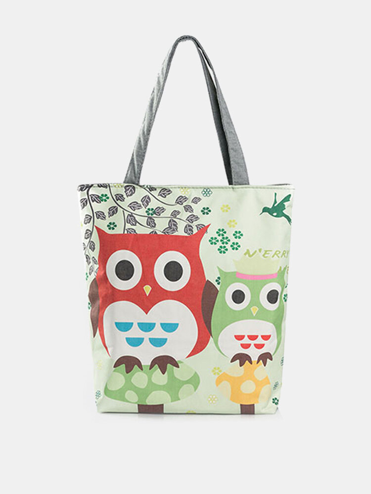 Owl Canvas Vertical Shoulder Bag Crossbody Bag Handbag For Women