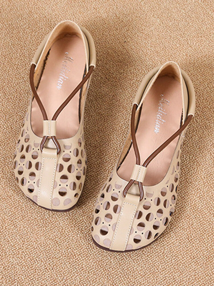 Women Round Toe Breathable Hollow Out Comfy Flat Casual Loafers Shoes