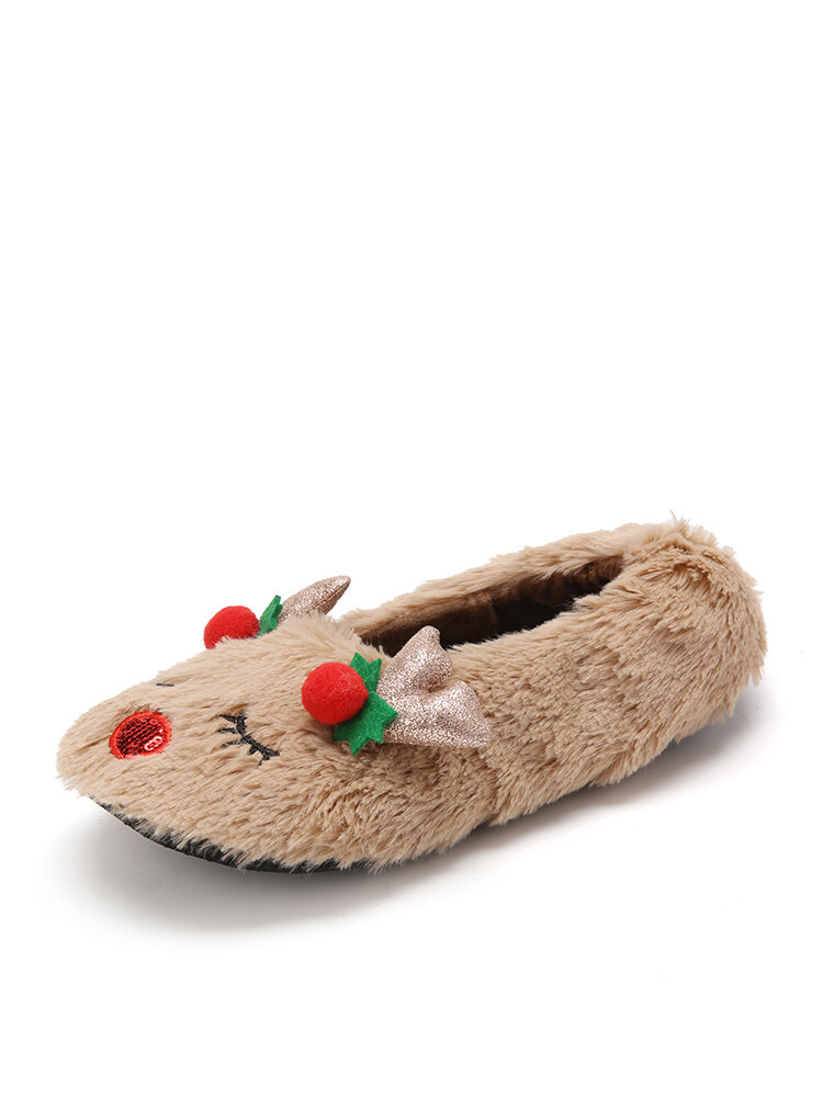 Decoración navideña encantadora para mujer Soft Zapatos cómodos y cálidos para el hogar