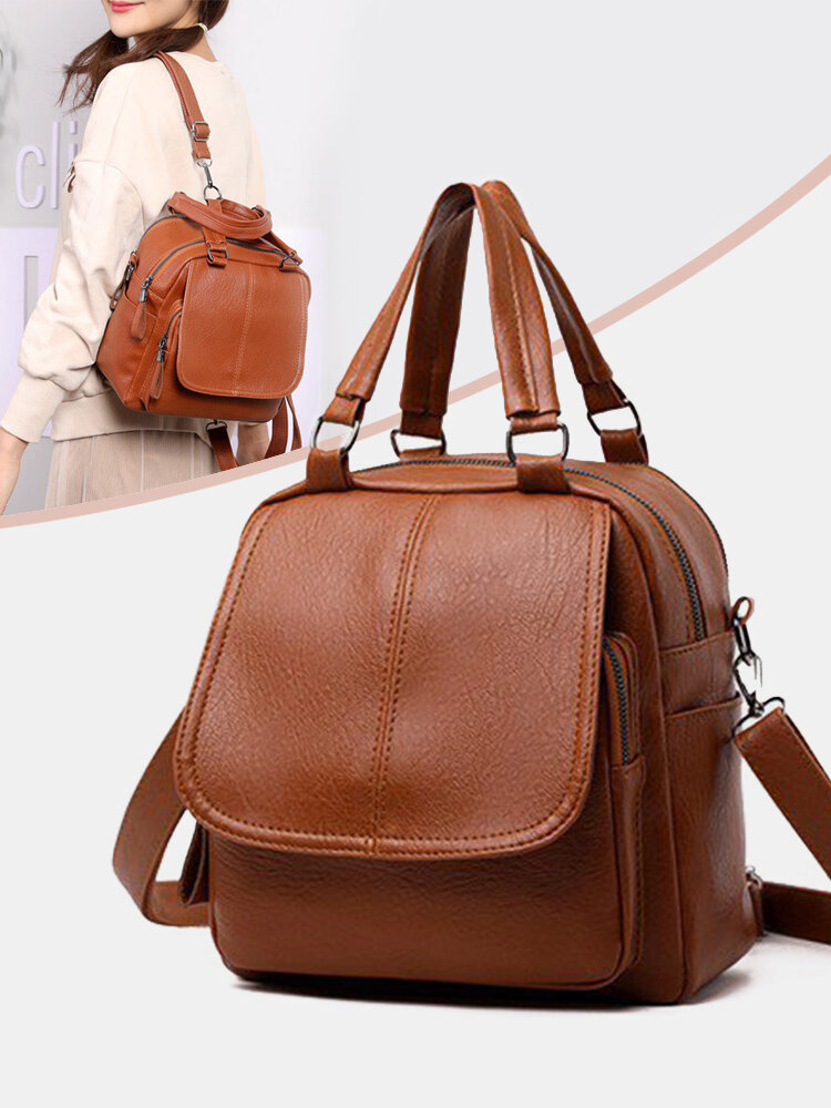 JOSEKO Women's PU Leather Korean Backpack Fashion Versatile Casual Travel Backpack