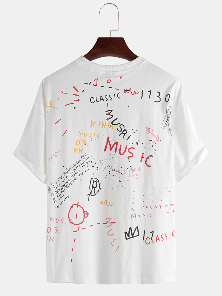 Men Alphabet Graffiti Loose Camo Hip Hop Short Sleeve T-Shirt