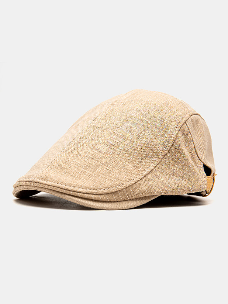 Men Cotton Linen Regular Patchwork Striped Stitches Sunshade Casual Forward Hat Newsboy Hat Beret Flat Cap