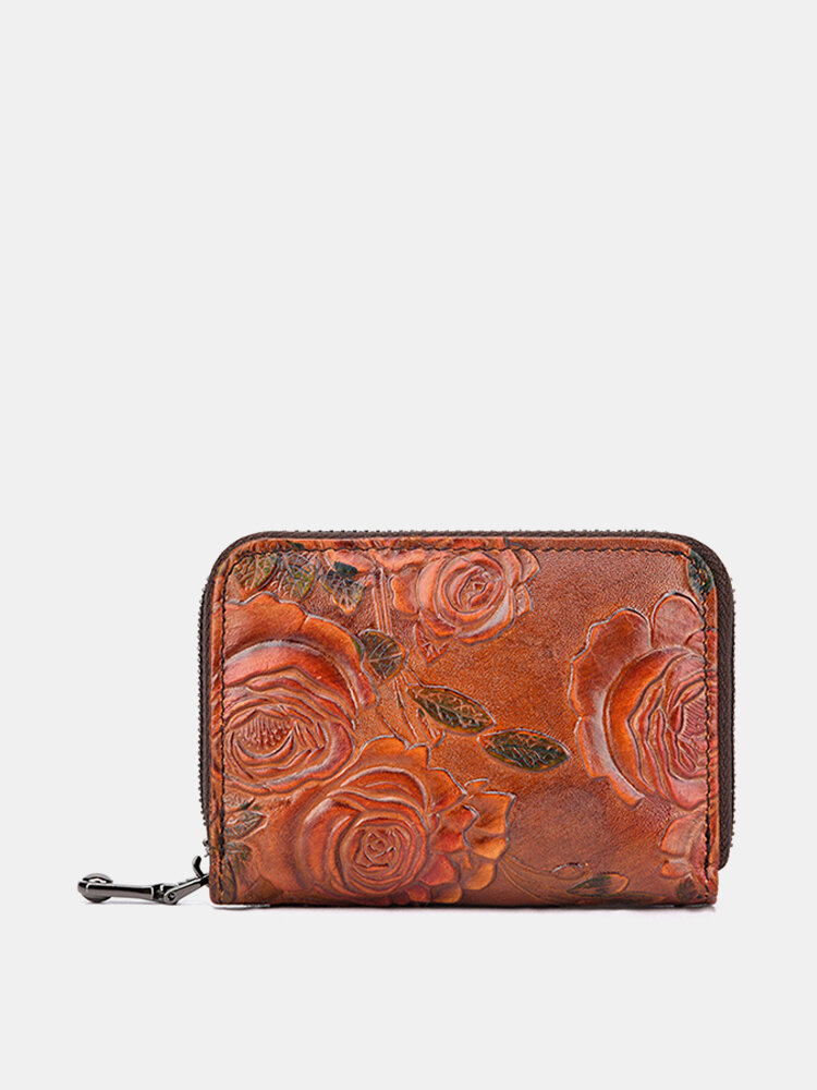Brenice Vintage Casual Floral Genuine Leather Card Holder Coin Purse Wallet For Women