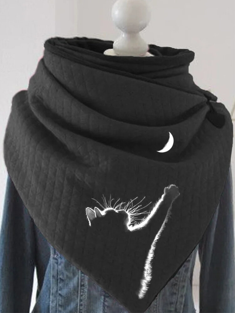 Women Cute Cat Pattern Solid Color Soft Adjustable Neck Protection Keep Warm Scarf
