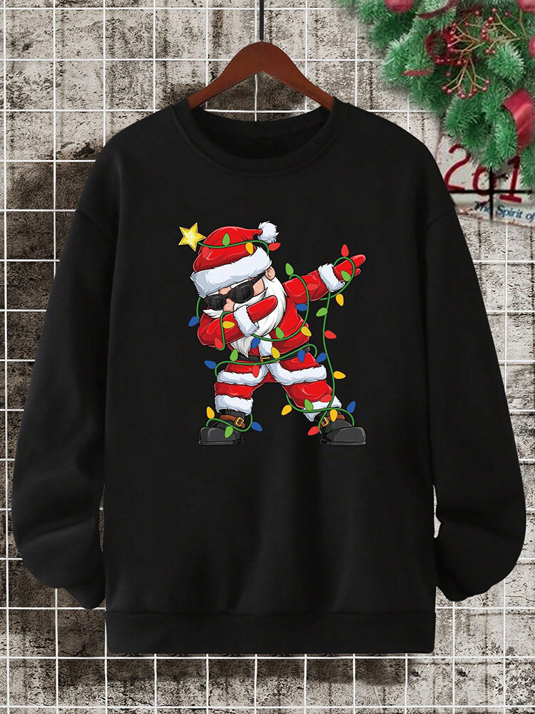 Mens Christmas Santa Claus Print Crew Neck Pullover Sweatshirts