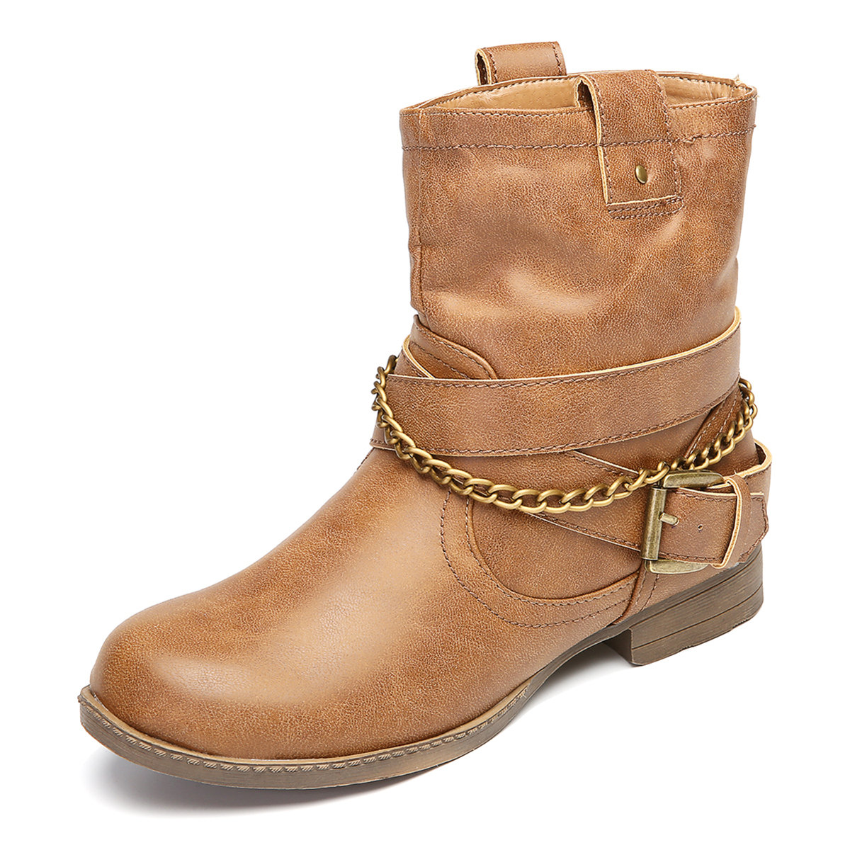 Metal Decoration Chains Slip On Casual Brown Boots