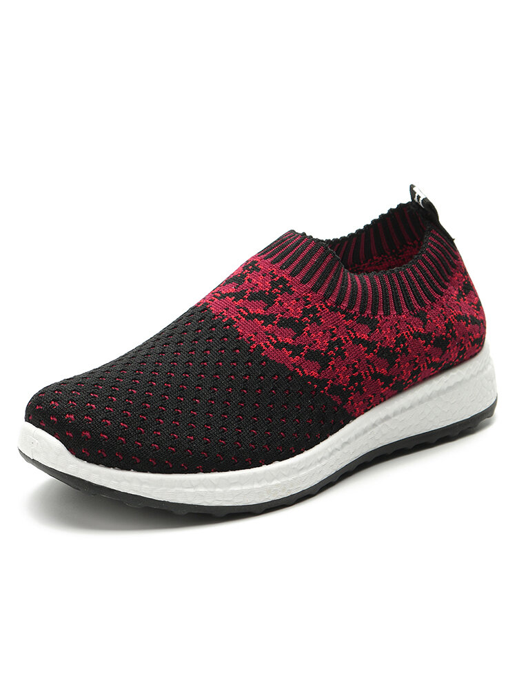 Women Duotone Knitted Fabric Lightweight Soft Sole Slip On Casaul Walking Sock Sneakers