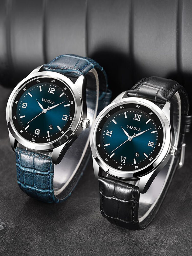 

8 Colors PU Stainless Steel Men Vintage Business Watch Decorated Pointer Calendar Luminous Quartz Watch