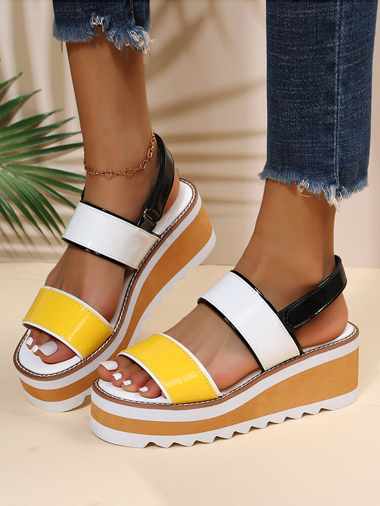 Plus Size Women Casual Summer Vacation Colorblock Platform Wedges Sandals