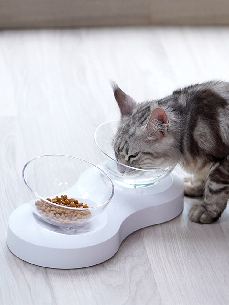 Adjustable Cat Bowl Designed for Cats Pet Bowl Drinking Cat Food Bowl Oblique Transparent Cat Double Bowl