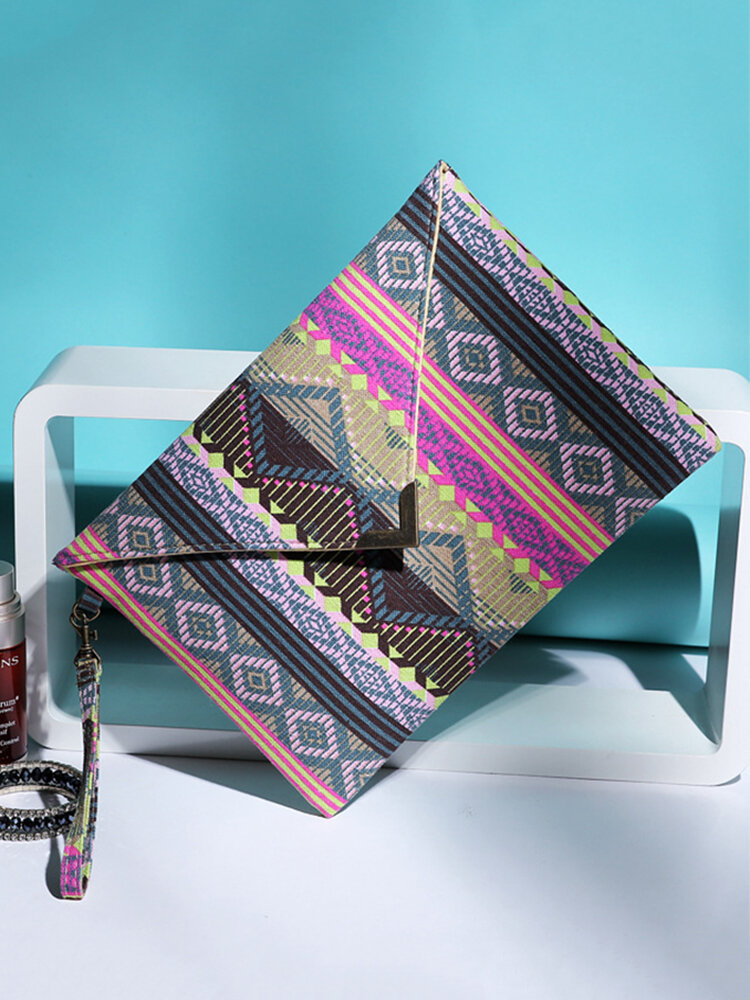 Women Geometric Ethnic Embroidered Clutches Bag