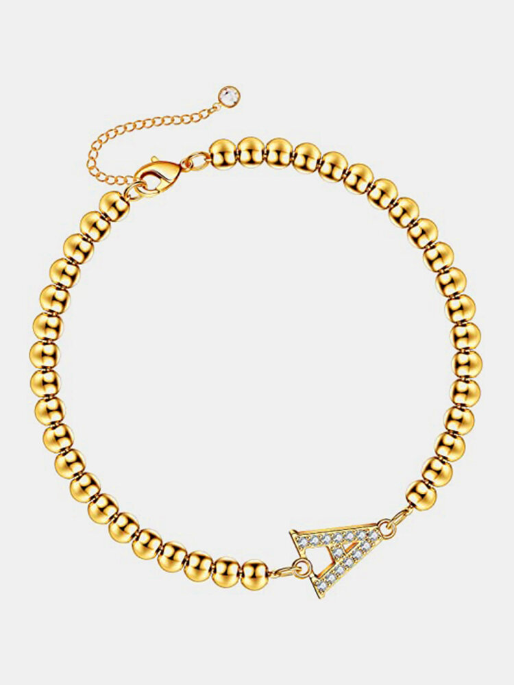 

Luxury 14K Gold Plated Zirconia Women Bracelet 26 Initials Pendant Beaded Bracelet Jewelry Gift