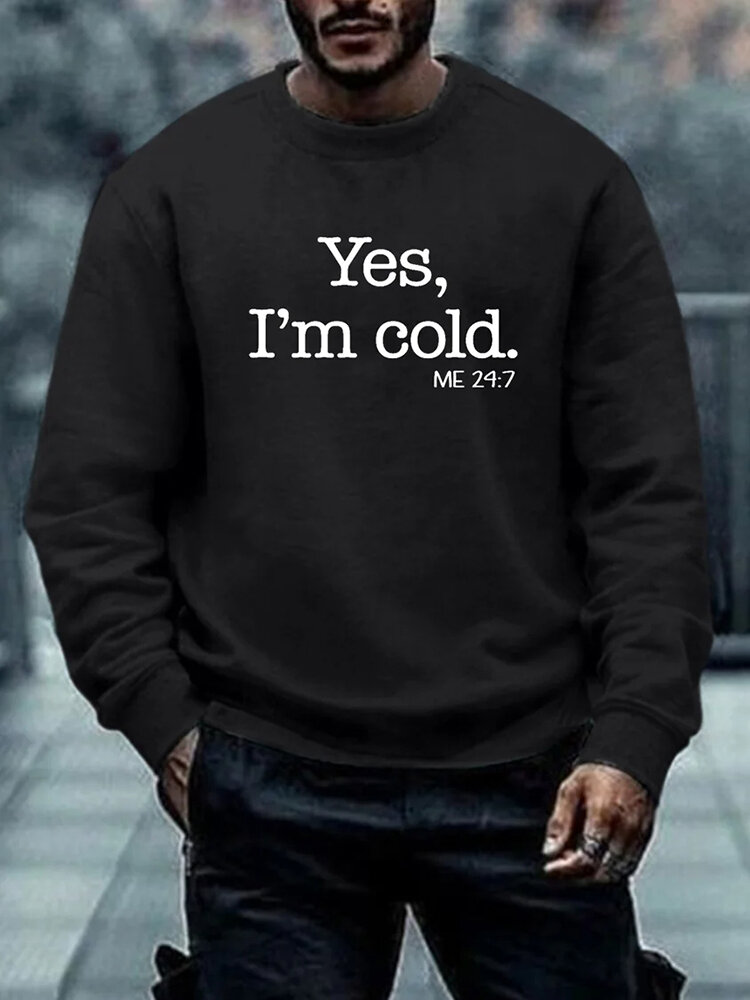 Mens Letter Slogan Print Crew Neck Casual Pullover Sweatshirts Winter