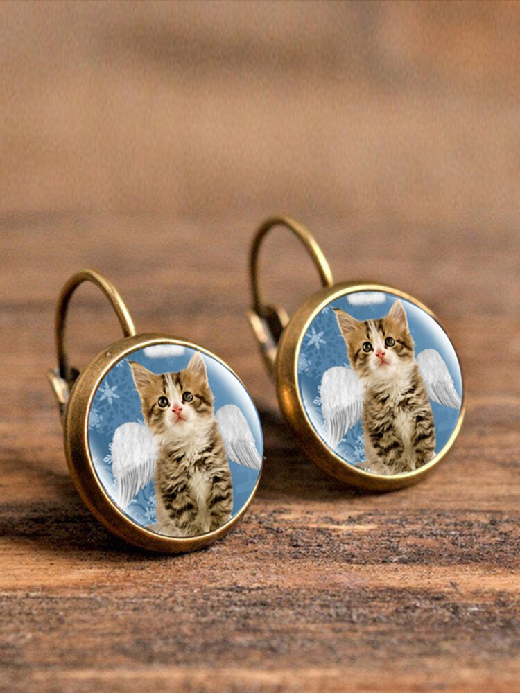 

Vintage Glass Gem Dangle Women Earrings Animal Insect Cats Birds Pattern Earrings