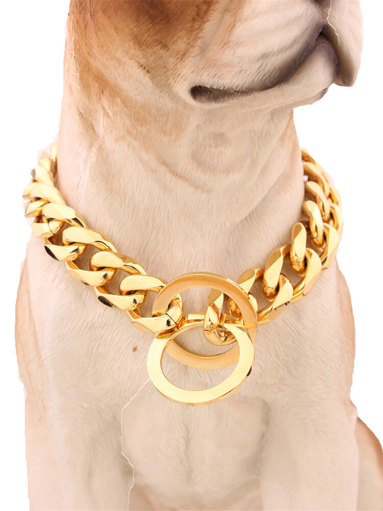 

13mm 12-30" Pet Collar Gold 316L Stainless Steel Dog Chain Cuban Curb Link