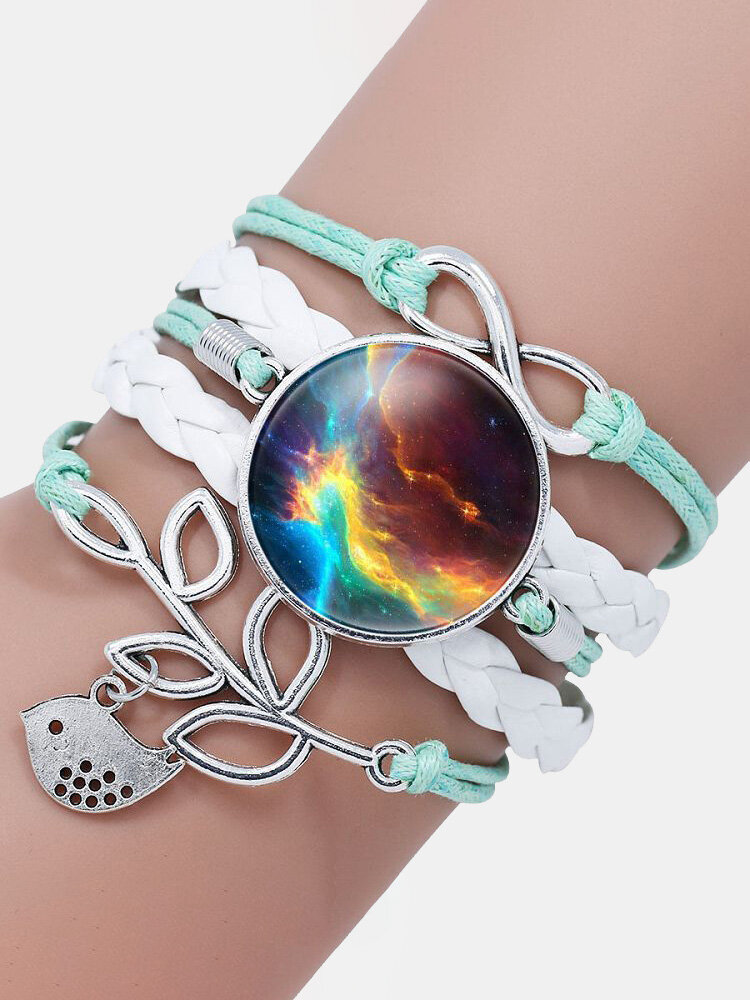 Vintage Fashion Starry Moon Braided Combination Faux Leather Alloy Bracelets