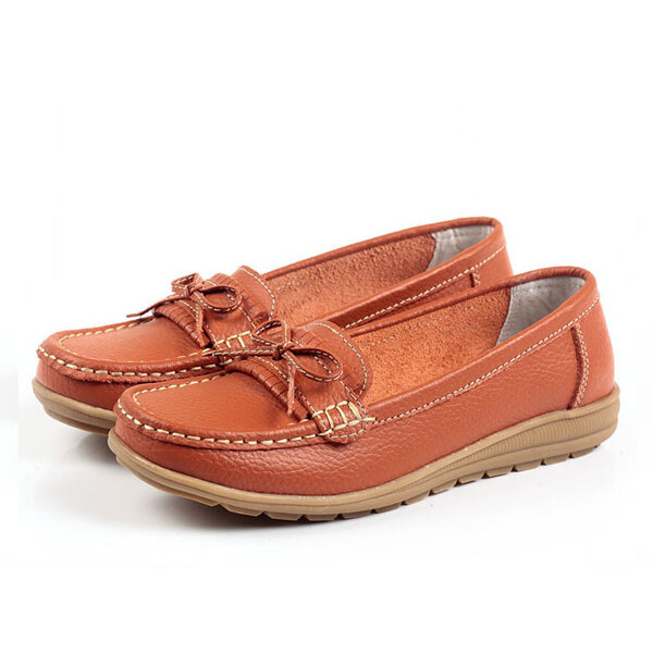 Bowknot Slip On Leather Soft Flat Casual Lazy Loafers