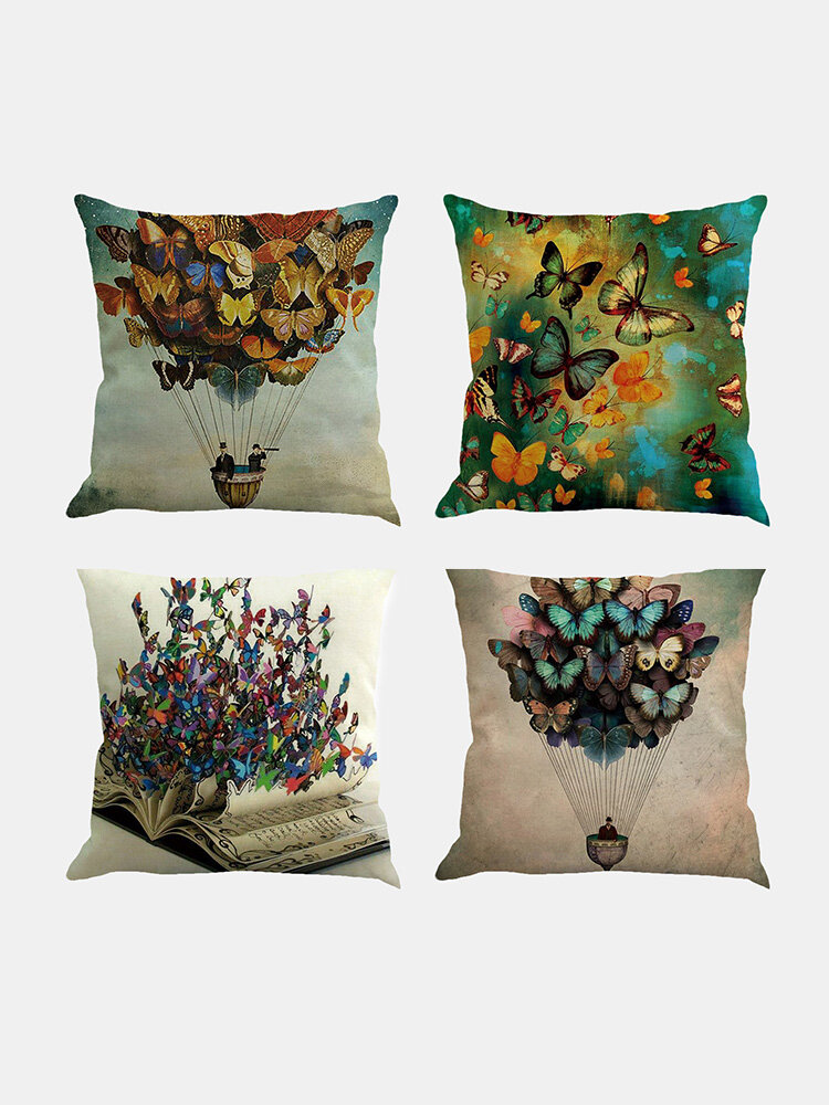 4 Pcs A Set Romantic Beautiful Throw Pillow Cover Butterflies Cotton Linen Cushion Cover Pillowcase от Newchic WW