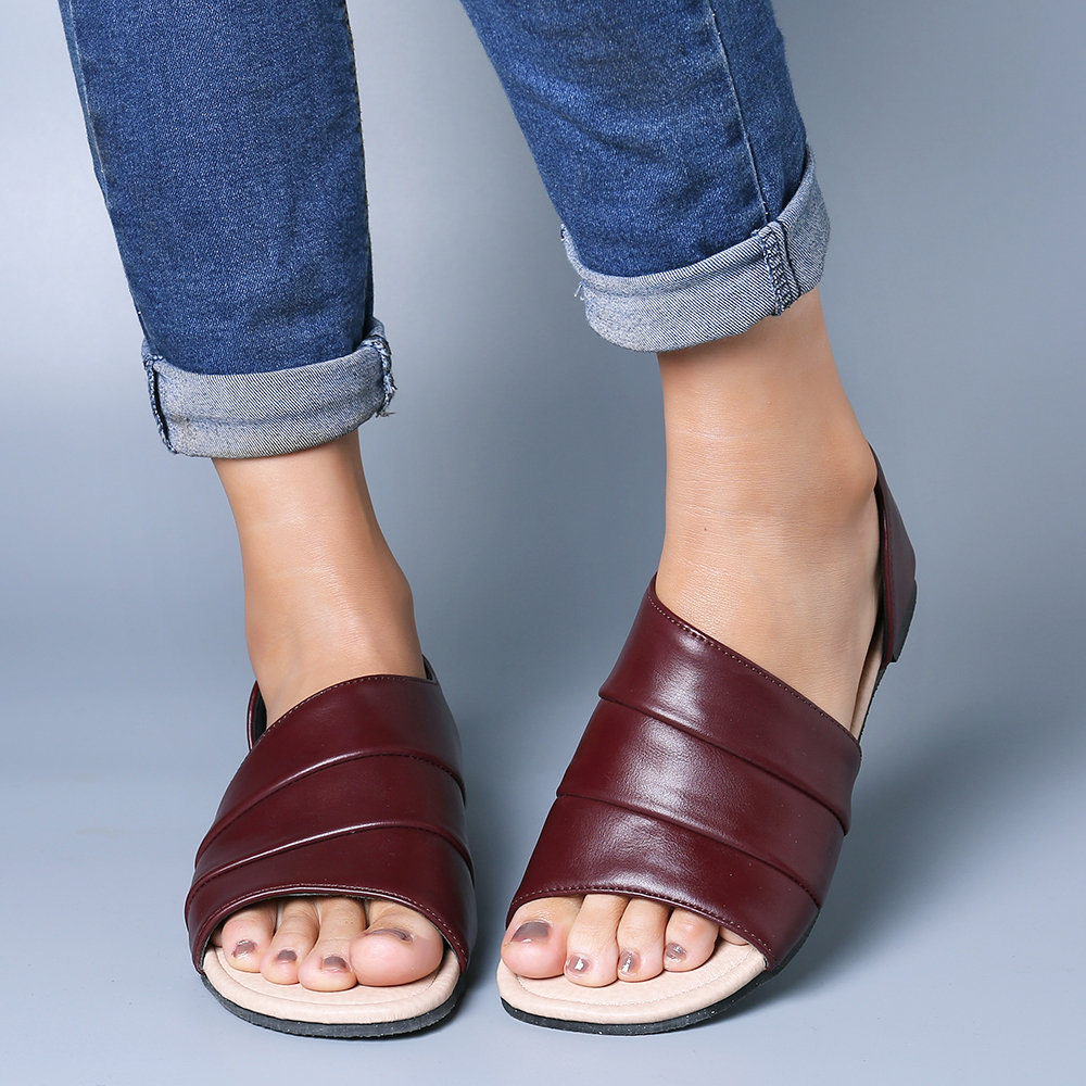 Plus Size Women Summer Open Toe Open Side Flat Sandals