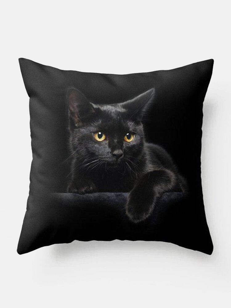 Black Cat Pattern Linen Cushion Cover Home Sofa Art Decor Throw Pillowcase