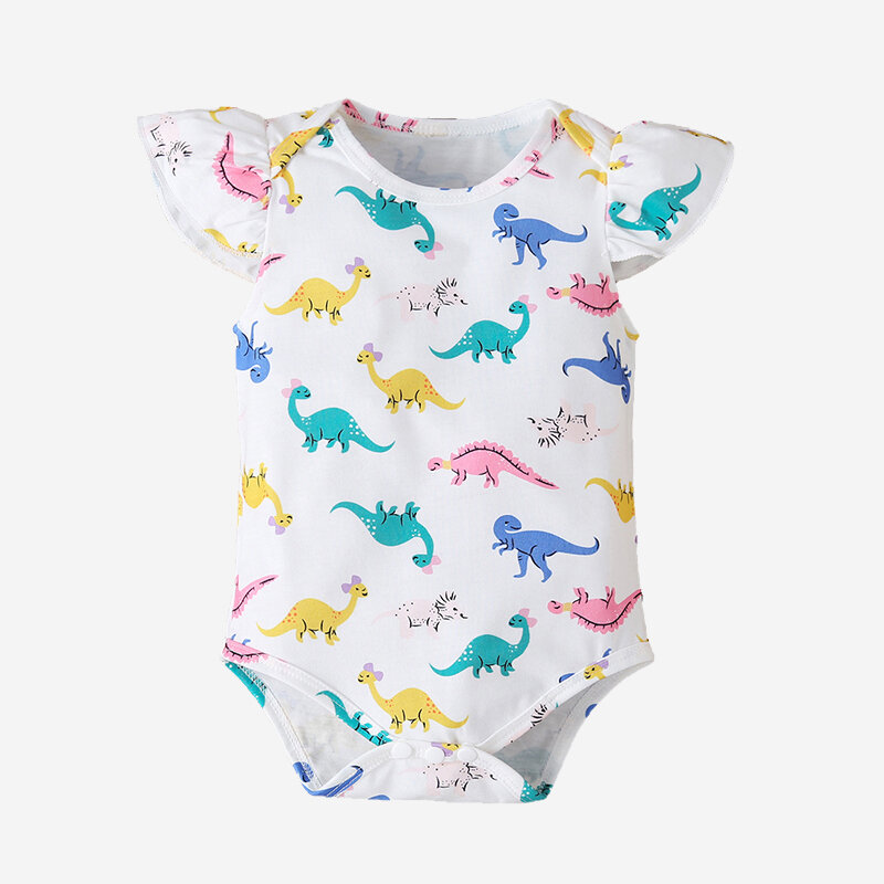 

Baby Dinosaur Print Fly Sleeves Cotton Casual Rompers For 6-24M, White