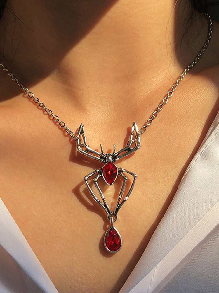 Halloween Trendy Spider-shape Inlaid Glass Drill Alloy Short Clavicle Chain Necklace
