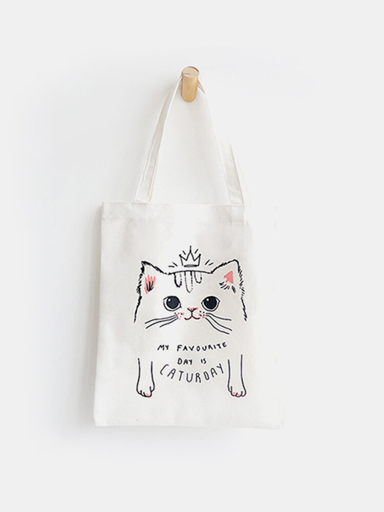 Cute Cat Prints Canvas Shoulder Bag Casual Bag