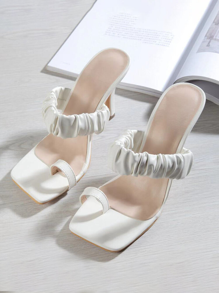 Plus Size Women Sweet Square Clip Toe High Heel Slippers
