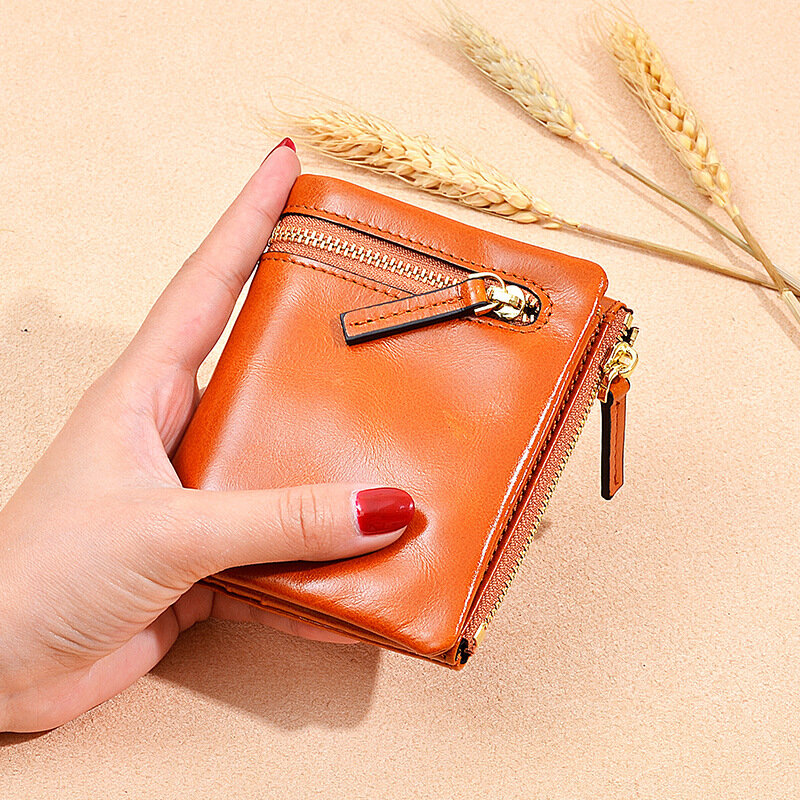Women Vintage Genuine Leather Small Short Wallet Card Holder Purse