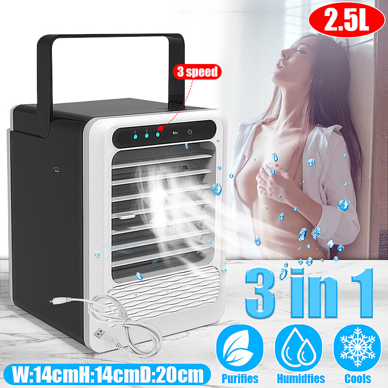 5W 8 Hours 3 In 1 Portable Mini USB Air Conditioner Cooler with Max 2.5L Tank  Cooling Summer Humidifier Purifier Fan Car Room Home Office School
