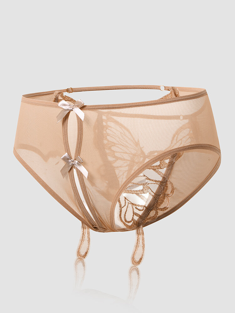 Sexy Open Crotch Bowknot Ribbon Back Design Transparent Panties