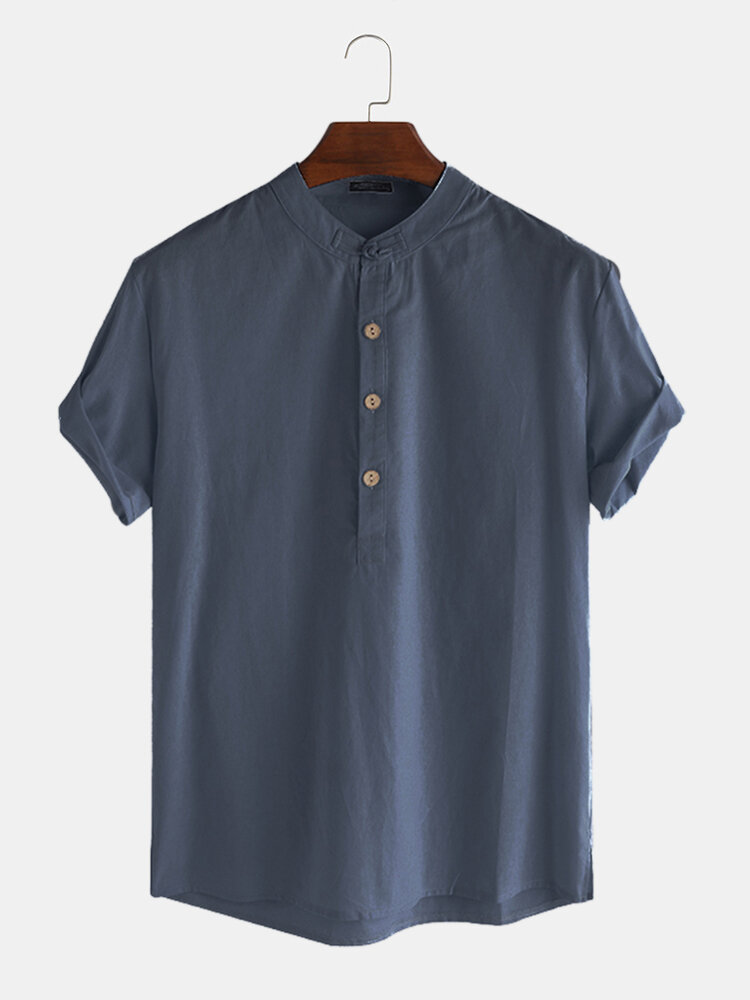 INCERUN Men Cotton Linen Retro Solid Casual Henley Shirt Best Online ...