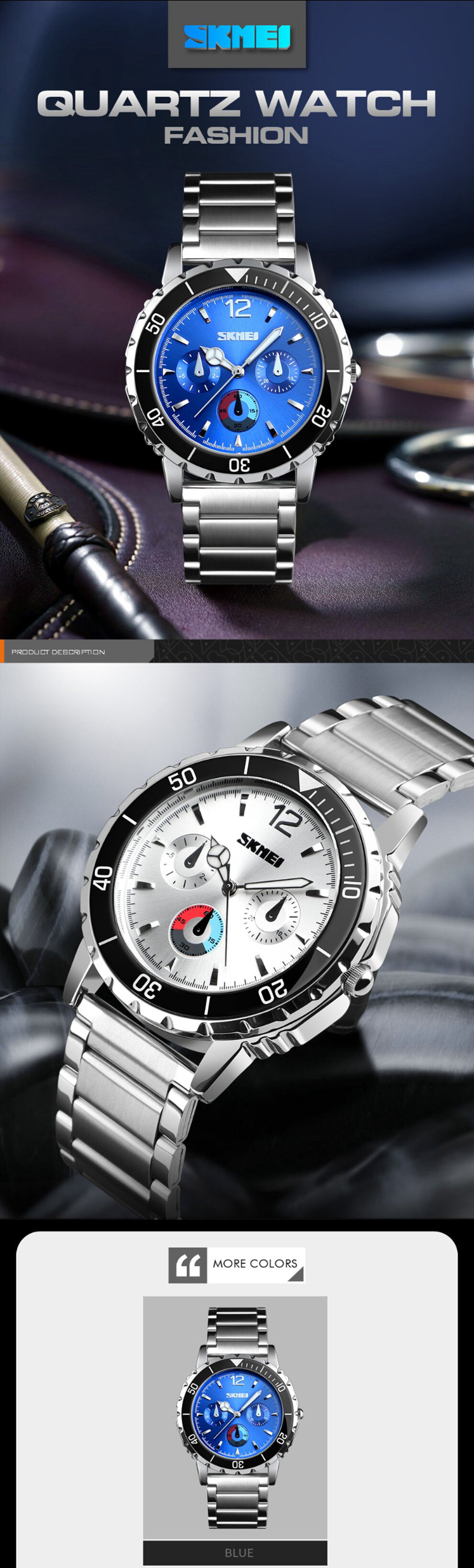 Business Style Stainless Steel Luminous Pointer Quartz Watches Men Wrist Watch -