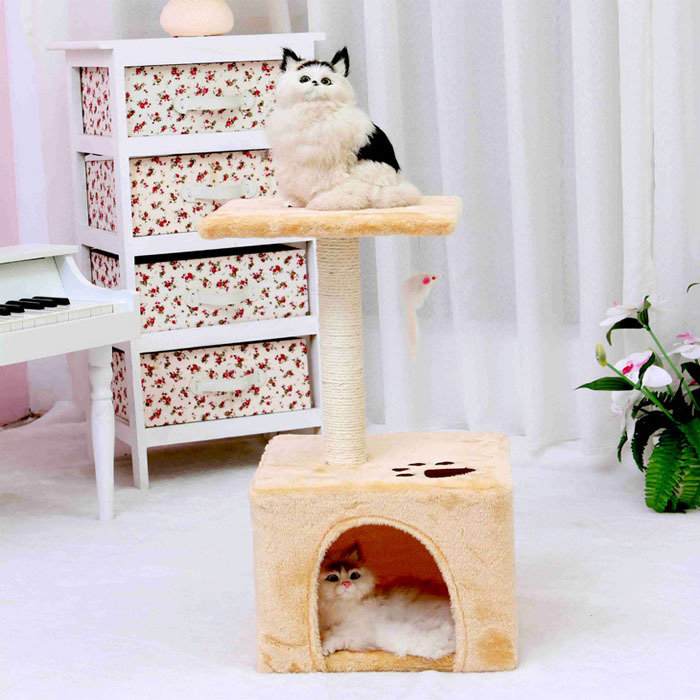 Double-deck Plush Cat Bed Play House With Hanging Toys