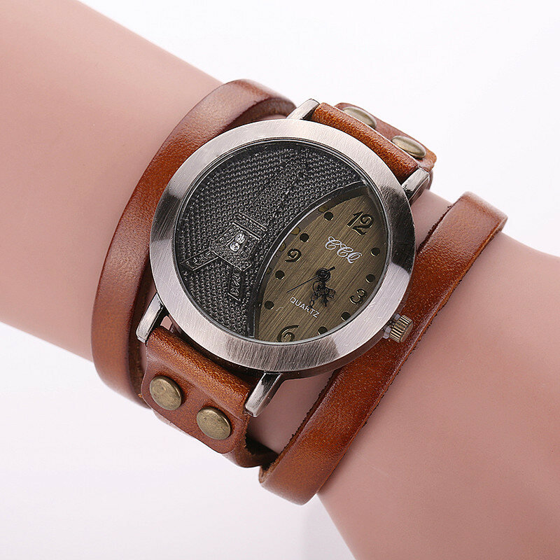 

Casual Multilayer Bracelet Leather Wrist Watches Eiffel Tower Dial Glass Watches for Women Men, Brown;black;green;white